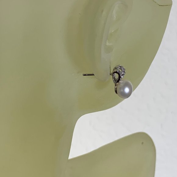 NEW Fancy Genuine Pearl & CZs Stud Earrings in Real Silver (not plated) - Picture 2 of 9